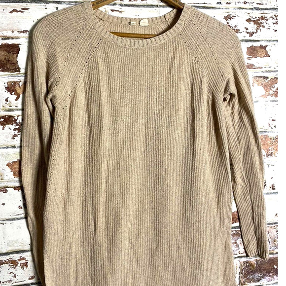 Anthropologie Moth Cotton & Cashmere Oatmeal Crew Neck Side Slit Tunic Sweater - Picture 4 of 12